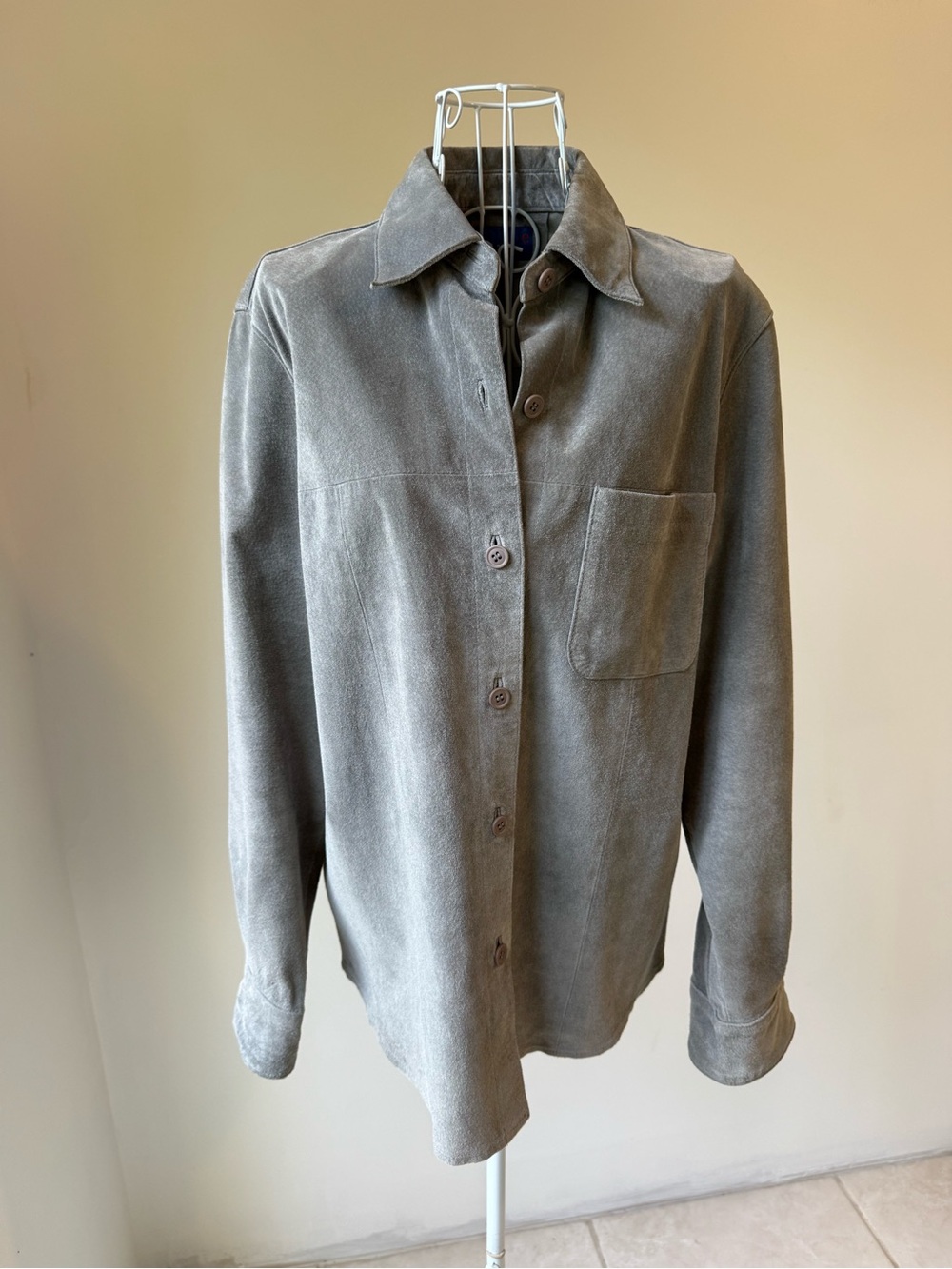 Vintage Soblue for Bloomingdale’s Gray Suede Leather Shirt Jacket Small